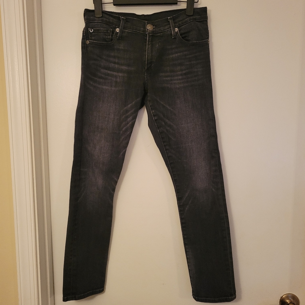 True Religion Black Liv Low Rise Relaxed Skinny Boyfriend Jeans, Size 26